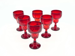 6 Fenton 4″ Georgian Ruby Red 2 1/2 Ounce Low Wine or Cocktail Goblets