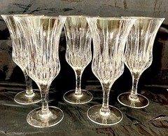 Gorham Crystal 8.5″ Water or Wine Goblets 9 OZ Set of 5 Signed On The Bottom ￼