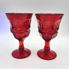2 Vintage Fostoria Argus Ruby Red Wine Glasses 4 7/8″ Tall Amberina