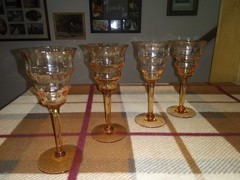 Central Glass Works, 3 #1428 Wine Glasses in Amber