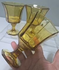 ~3~ Vintage Independence Octagonal Yellow Footed Water Wine Glass Goblets 6″
