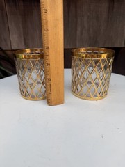 Vtg MCM Set 2 Glasses Sekai Ichi Gold By Imperial Glass Old Fashioned Tumbler