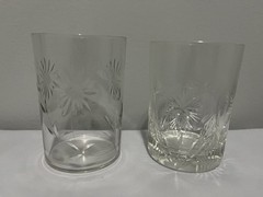 VTG Etched Glass Tumblers Juice Glasses Set of 2 Floral Design 4 Tall 8 Oz Nice!