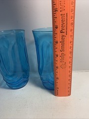Pair of Anchor Hocking Colonial Tulip Laser Blue 5.5″ Tumbler Drinking Glass