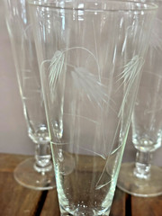 Vintage Crystal Glass Etched Wheat Pattern Champagne Flutes Set of 7 Mix Lot