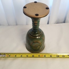 Vintage Handmade Green and Brown Pottery Ceramic Wine Glass Chalice Goblet (7″)