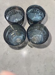 Lot Of 4 Handhand Blown Crystal & Hand Decorated Pure Platinum BlueCordial Italy