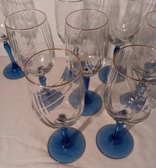 Vtg Lenox Crystal Wine Glasses Cobalt Blue Stem Drapped Swirl Gold Rim Set 10