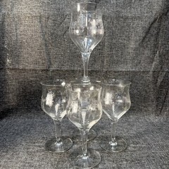Set of 5 Vintage Deep Plate Acid Etched Lead Crystal Goblets 365nm UV Glow Mint