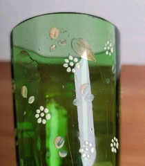Antique Green Enameled Art Glass Tumbler Victorian Bohemian Gold Floral Design