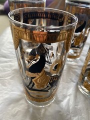 Mid Century HTF Fred Press Trojan Horse Highball Glasses 22k Set of 6 Signed