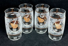 NIB 4 Anchor Hocking Vtg Drinking Glasses Butterflies Roses Frosted 2152