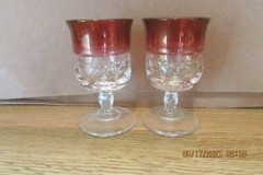 2 Ruby Red and Clear Small Goblets on Pedestals
