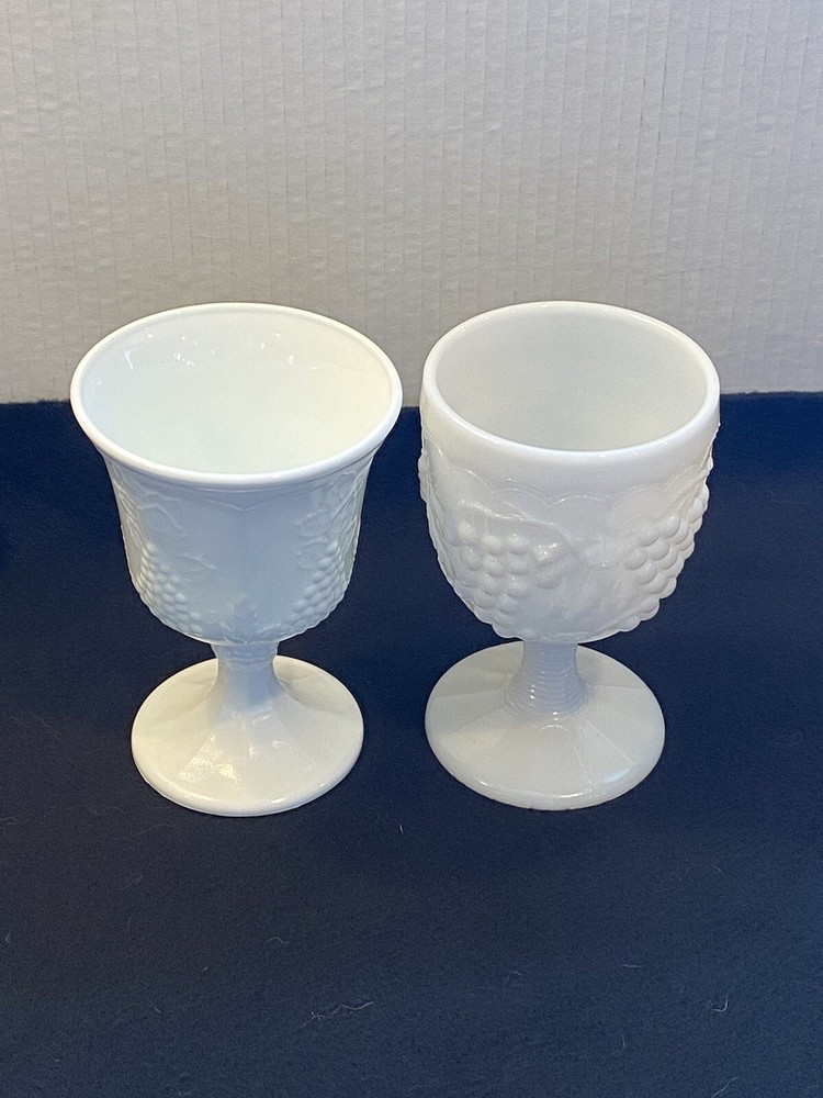 Milk Glass Vintage Wine Water Goblets Lot Of 2 Grape