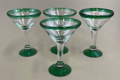 martini margarita glasses hand blown green rim base (set of 4) 6.5″ tall 6 oz.