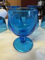 8 Vintage Blue Glass Goblets Hoffman House by Imperial Thick Heavy Glasses