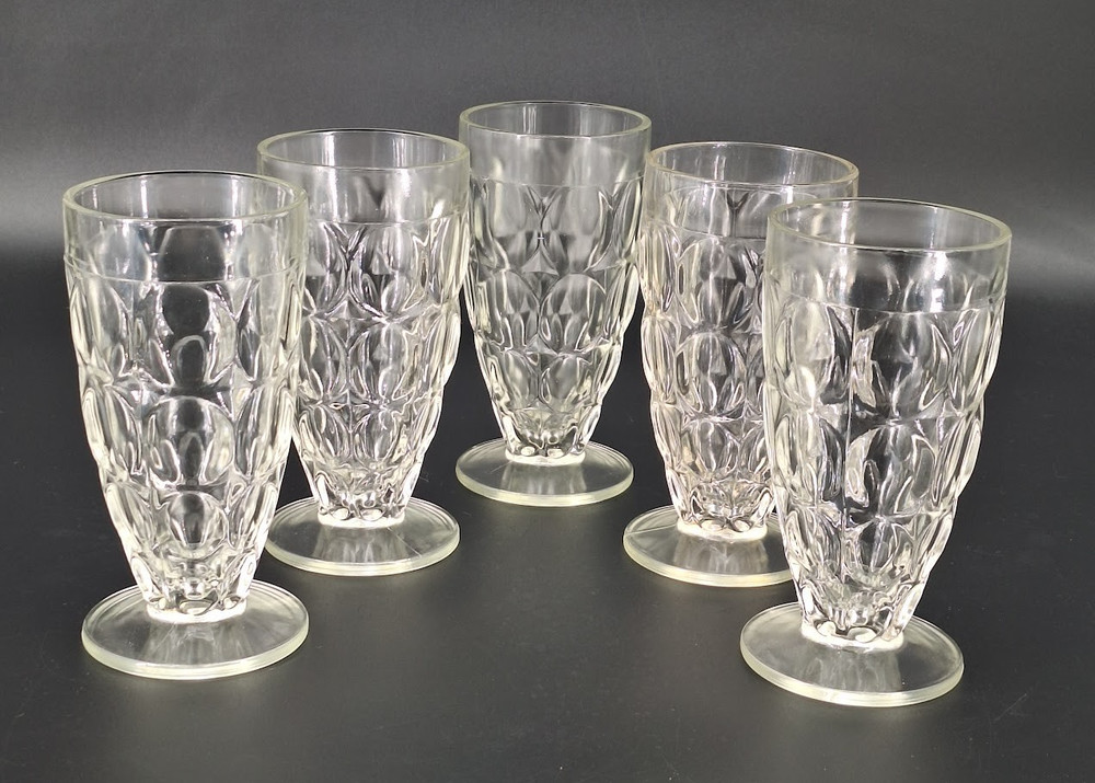 Vintage Jeannette Thumbprint Clear Glass Set of 5 Tumbler Iced Tea Glasses