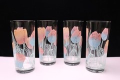 MCM CULVER 4 Tulip Glass Tall Cooler Tumblers Hand Silk Screened