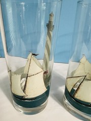 By The Sea Nautical Highball Drinking Glasses~Lighthouse Sailboat Sakura W/Case