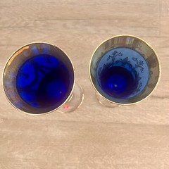 2 PCs Interglass Italian Cobalt Blue 24kt Gold Crystal Champagne Glasses Vtg NWT