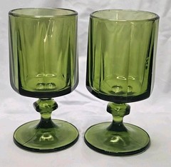 Vintage Indiana Glass Colony Nouveau Green Goblets Wine Water Glasses Set of 2