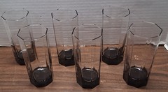 Vtg LIBBEY Facets Glasses Octagon Tumblers 10oz-6” Set Of 6 Clear / Black Bottom
