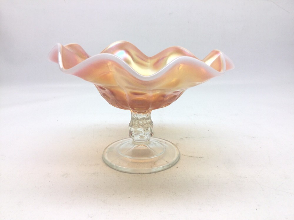Dugan Coin Spot Carnival Glass Marigold Ruffled Edge Compote