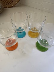 Vintage MCM Cocktail Glasses Set of 4 Colored Bases Wine Goblets Retro Barware