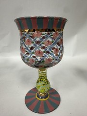 MacKenzie-Childs Circus Rose Arbor Hand Painted Wine Goblets Set 6 Vintage B16