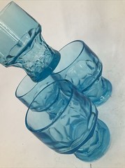 4 Glass GEORGIAN Viking Excelsior Azure BLue Flat Tumbler 4″ MCM 9 oz USA EUC