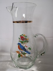 West Virginia Glass Speciality American Songbirds Pitcher Matching Glasses