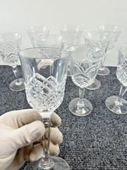 Set of 9 Vintage Cut Crystal Wine Glasses Criss Cross Star Pattern 6.5″ Tall