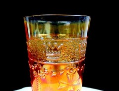 Jain Carnival Glass India Marigold Crown Of India Vintage 5 1/2″ Tumbler 1935-