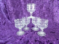 SET OF 5 Crystal Cordial/Shot Glasses with Cut Dot and and Stripe Pattern