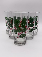 Indiana Holly Berry Holiday Tumbler Glasses Set 6 Green Red Christmas Decor 5.5″