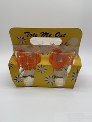 Vintage Set of 4 Orange Juice Glasses In Card Board Bartlett-Collins Tote
