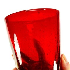 Hand Blown Ruby Red Tumbler Glass 12 Oz Random Bubbles 4.25″ Tall Heavy