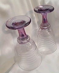 Vtg 2 Libbey Sirrus Lustre Violet Stemmed Water Drinking Goblets Ribbed Ringed