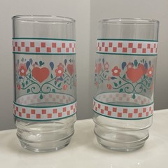 2 Indiana Glass Pink Heart Flower Glasses Tumblers Vintage 80’s Cottagecore