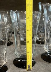 16 Piece Weston Set Black Footed Juice Glass Louis Panel Etched Floral Optic MCM