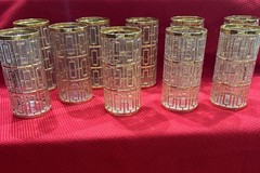 MID CENTURY IMPERIAL SHOJI TRELLIS 22K GOLD HIGHBALL GLASSES SET OF 10 NEW