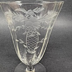 Crystal Tea Glasses Clear Glass Etched Cut Footed Paneled Optic Floral Lot of 8