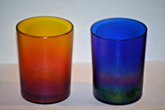 Carnival Glass Barware Tumblers – Red Yellow and Blue Green