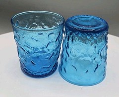 Seneca Driftwood Crinkle Peacock Blue Glass set of 2 EUC