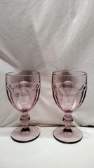 Vintage Libbey Gibraltar Duratuff Pair Of Plum Pink Water Tea Goblet Glasses USA