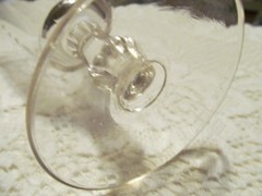 FLINT GLASS STEMED OLD GLASS LILLY OF THE VALLEY ETCHED ON IT.GLASS BEADS BOTTOM