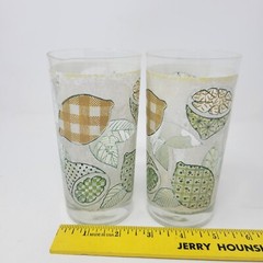 2 Libbey Vintage 1970s Lemon Lime Citrus Graphic Glasses Tumblers EUC Lot Of 2