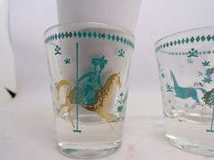 MCM Set of 2 SHOT GLASSES Persian Polo Players, Turquoise & Gold
