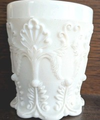 Antique PA EAPGS Challinor Scroll Rococo Floral Relief & Scroll Scalloped Cup 3″
