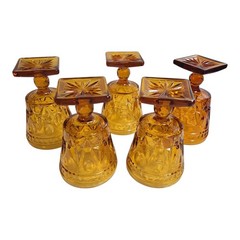 Set of 5 Indiana Colony Glass PARK LANE Amber Square Foot 5.5″ Water Goblets